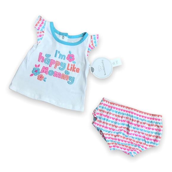Koala Baby Girls Outfit Size 0-3 Mo Happy Like Mommy Set Top Bloomers Summer NEW - Picture 1 of 6